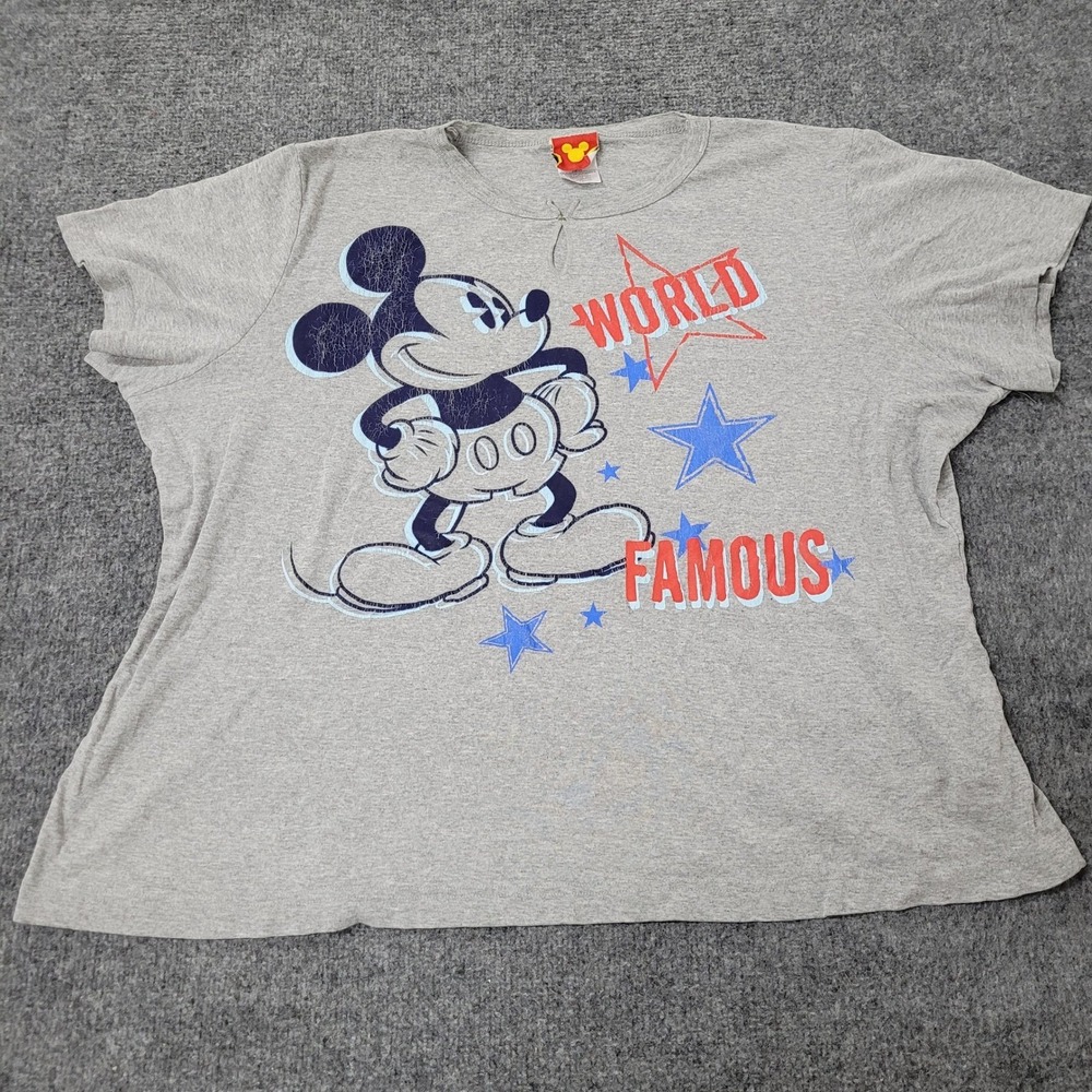 Disney T-Shirt Womens Size 22/24 Gray Mickey Mouse World Famous Graphic Tee